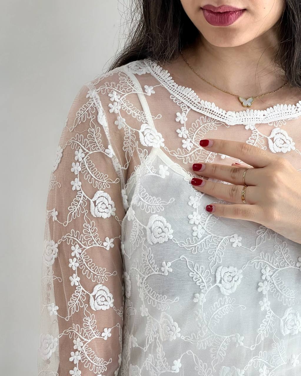 ست تاپ و رویی تمام گلدوزی کد 3971