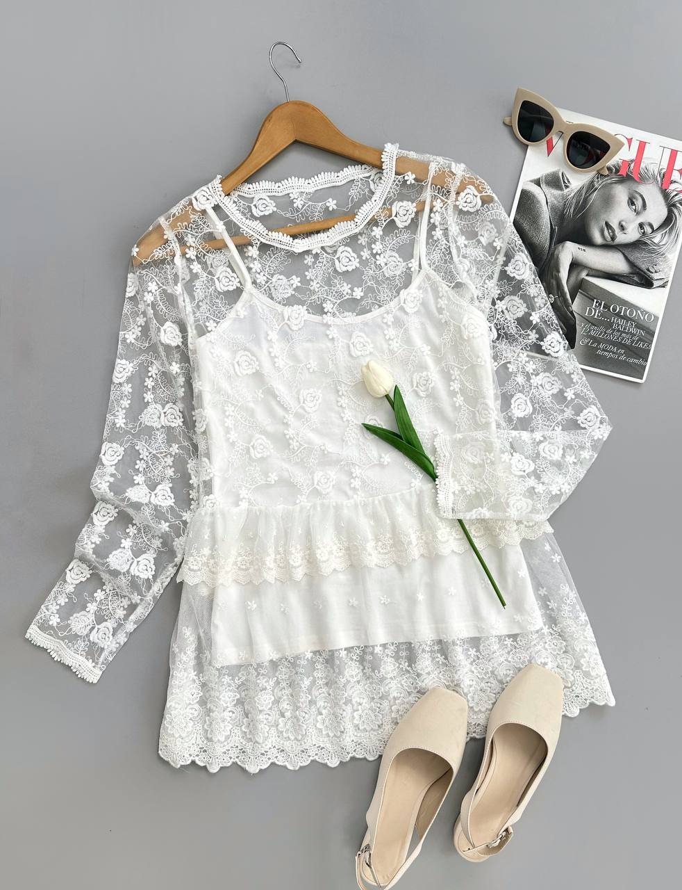 ست تاپ و رویی تمام گلدوزی کد 3971