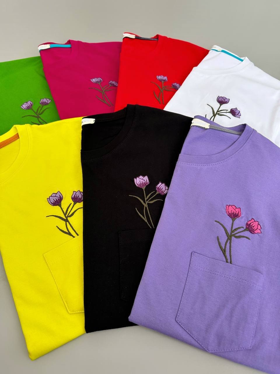 تیشرت جیب گلدوزی 7 رنگ کد 3984