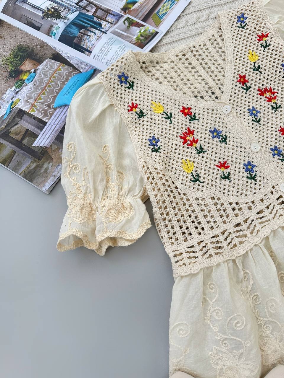 شومیز قلاب بافی آستین پف کد 3992