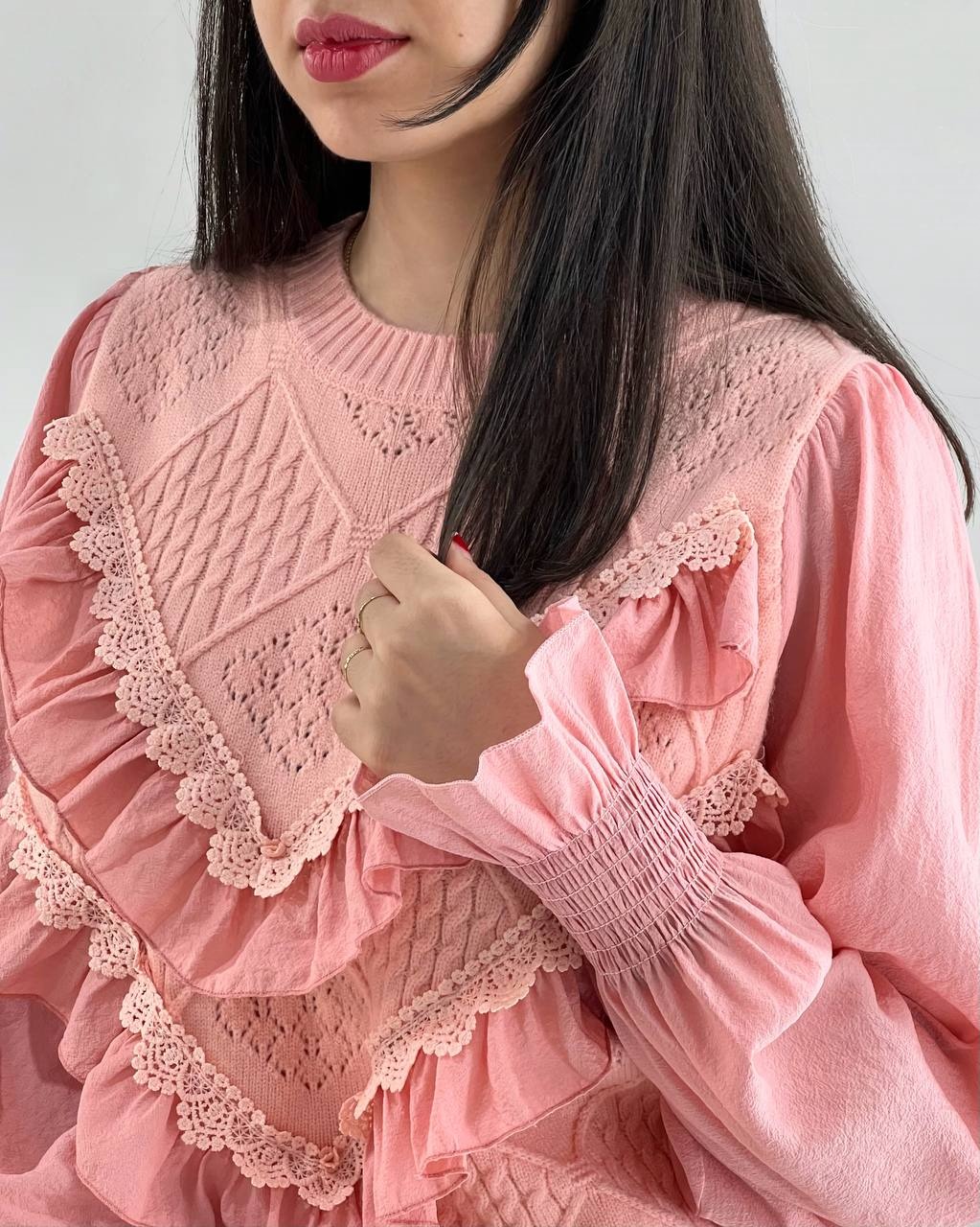 پلیور بافت جلو چین دار عروسکی کد 3999