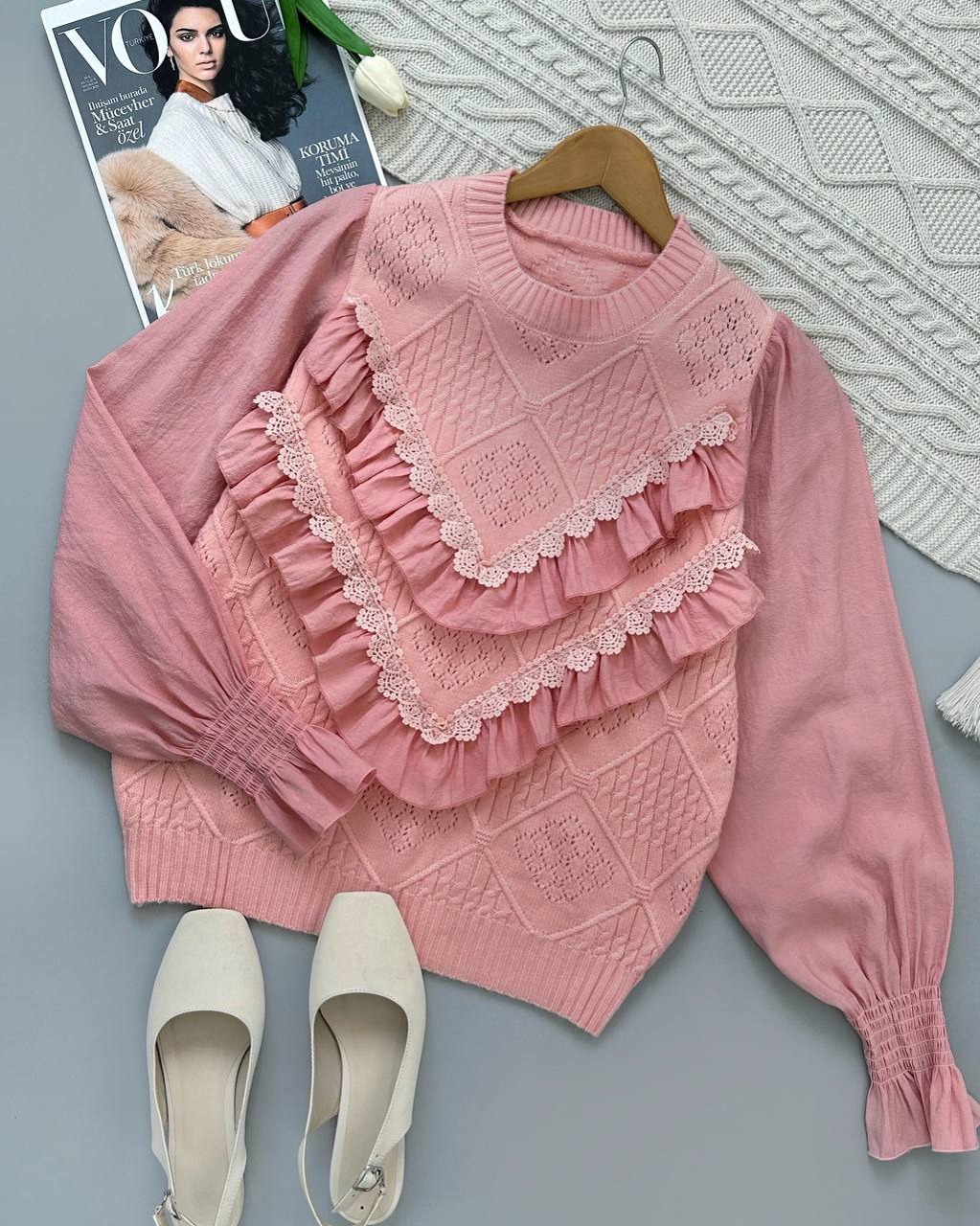 پلیور بافت جلو چین دار عروسکی کد 3999