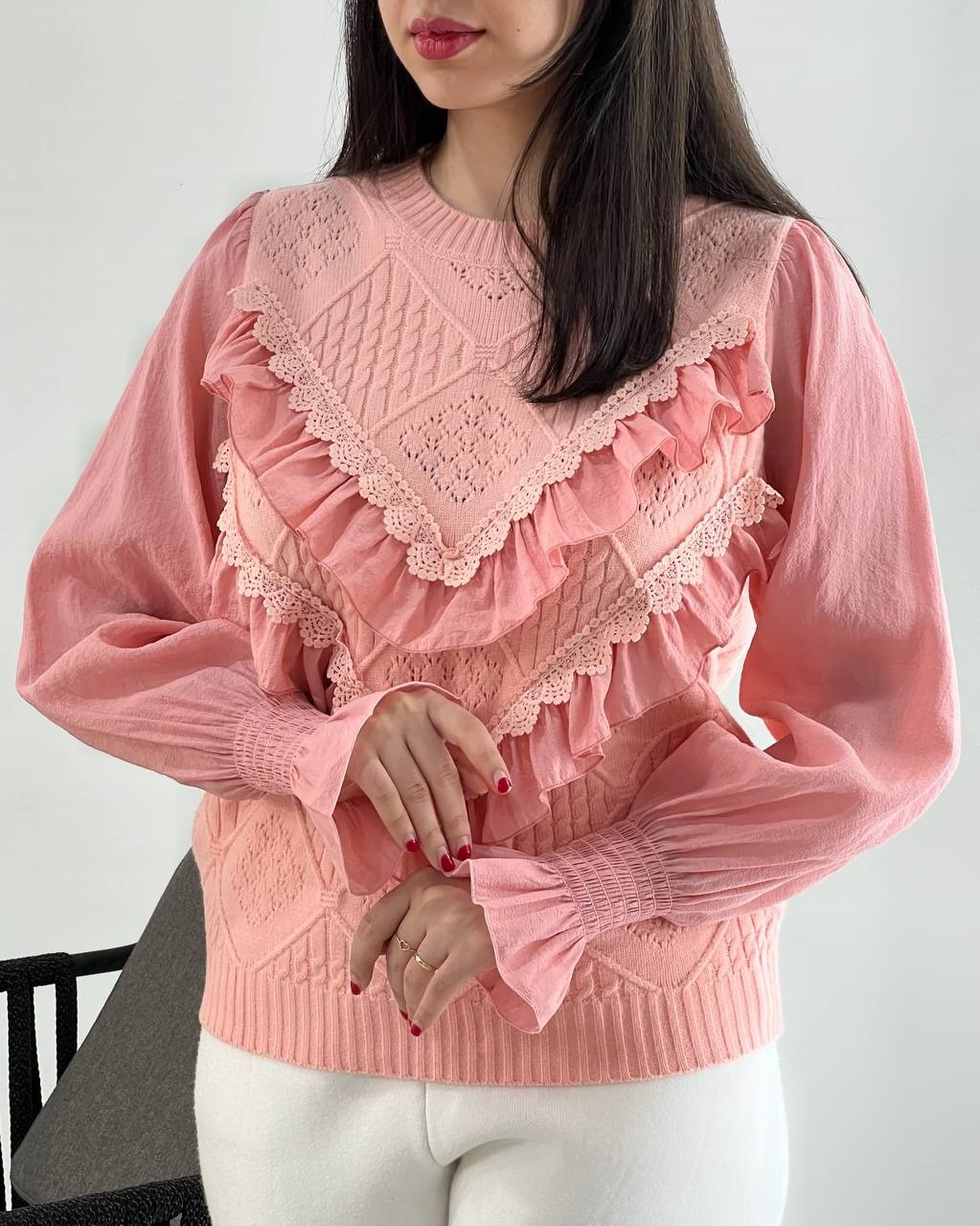 پلیور بافت جلو چین دار عروسکی کد 3999