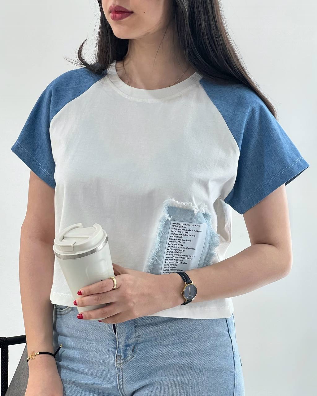 کراپ نخ پنبه آستین جین کد 4003