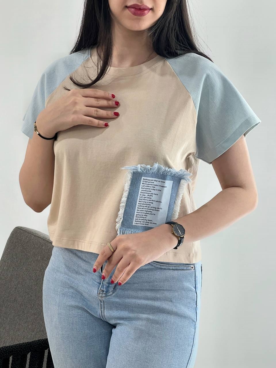 کراپ نخ پنبه آستین جین کد 4003