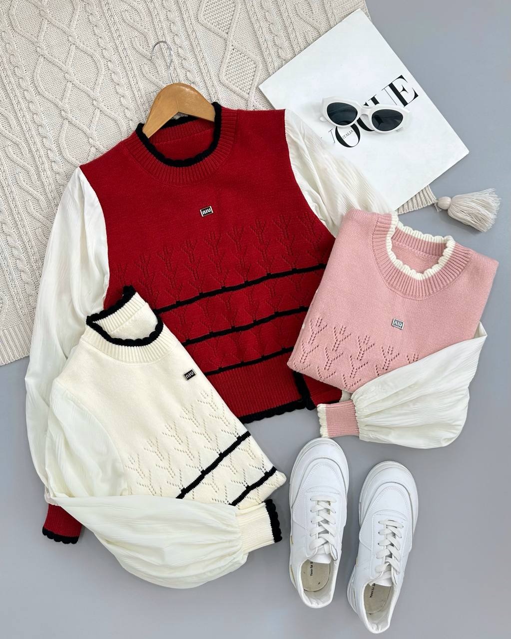 پلیور بافت آستین پلیسه کد 4011