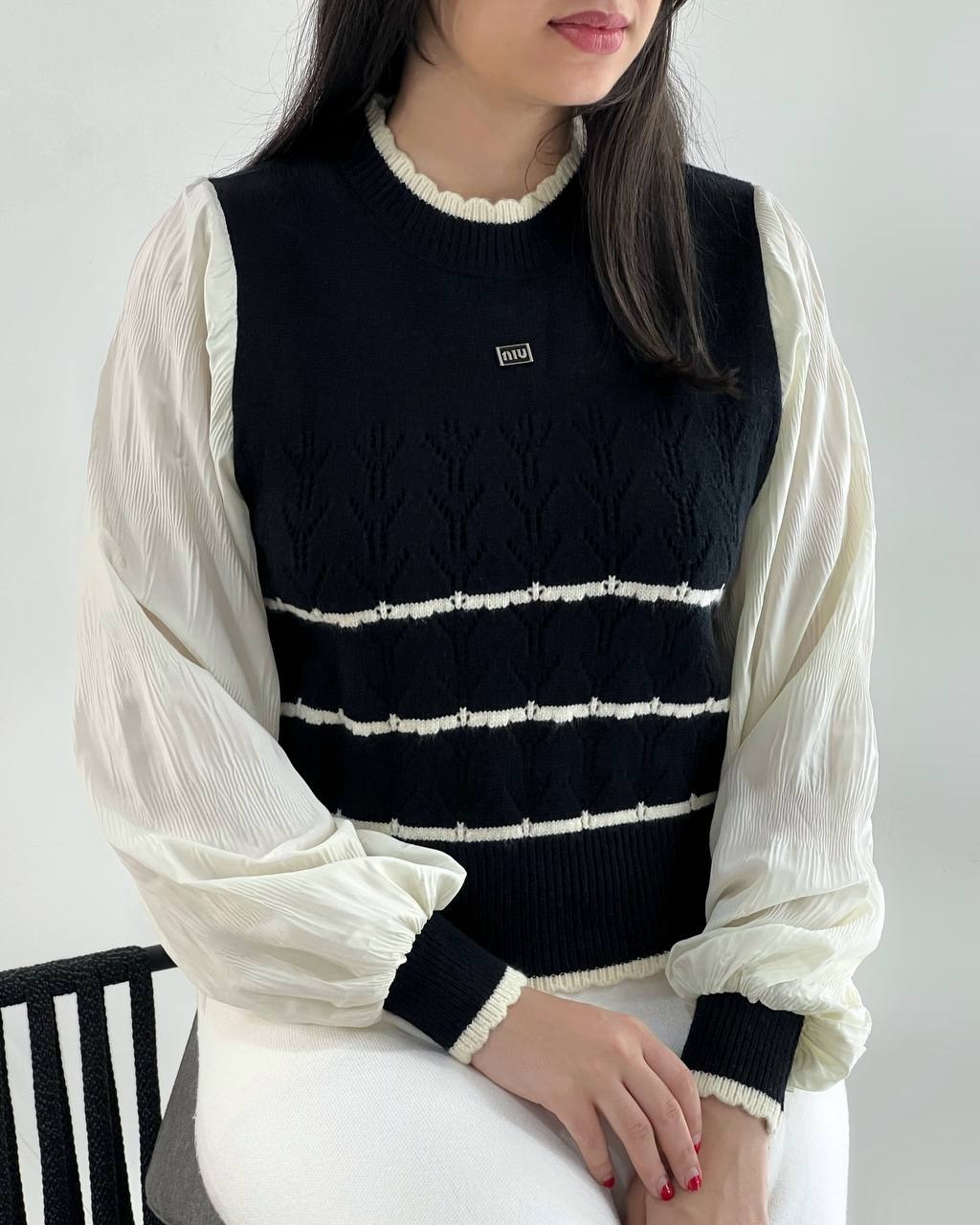 پلیور بافت آستین پلیسه کد 4011