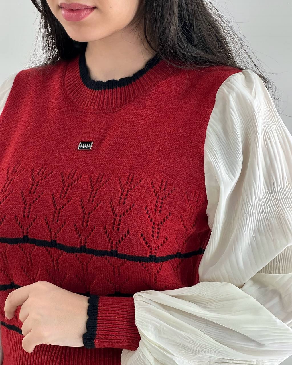 پلیور بافت آستین پلیسه کد 4011