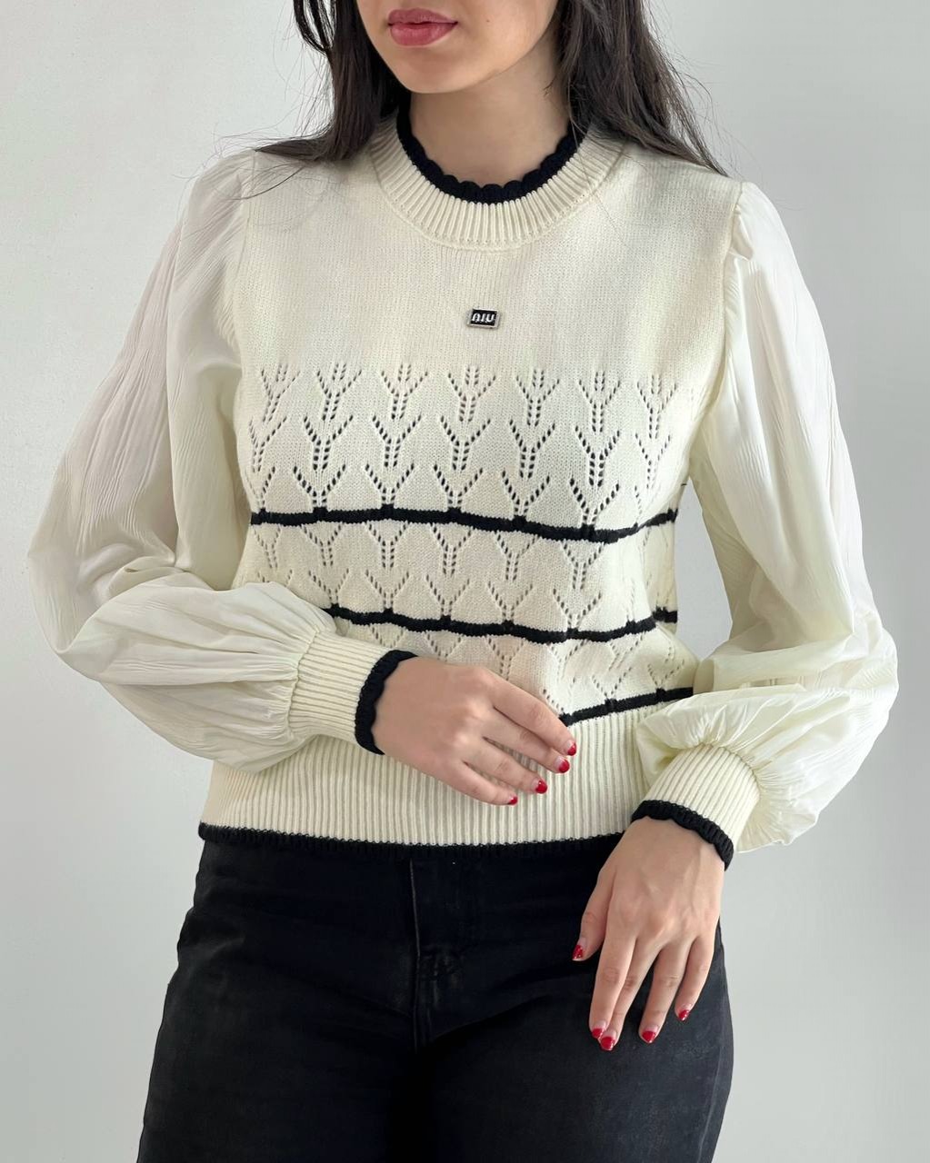 پلیور بافت آستین پلیسه کد 4011