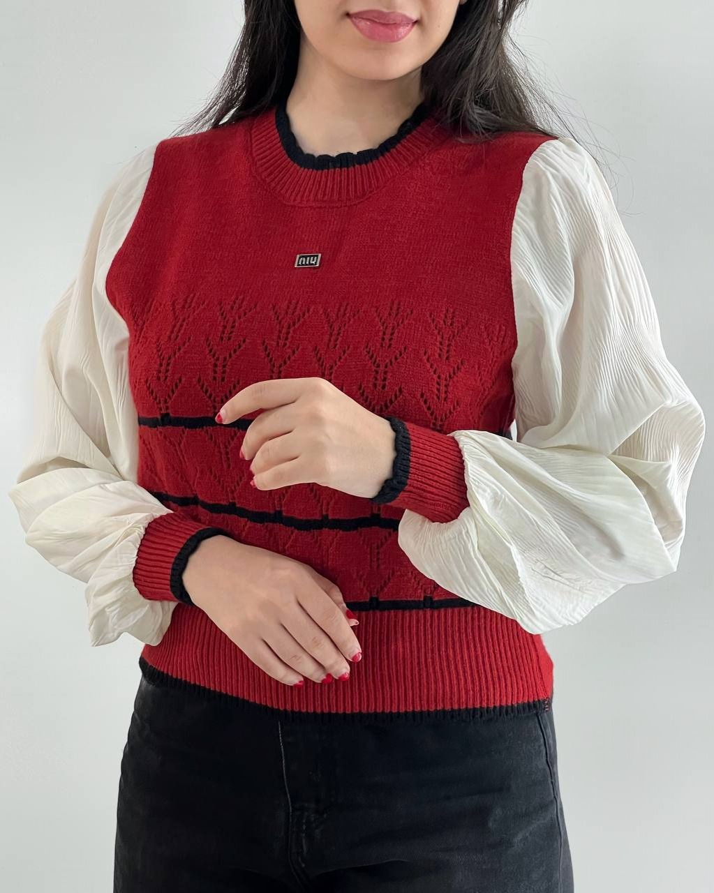 پلیور بافت آستین پلیسه کد 4011