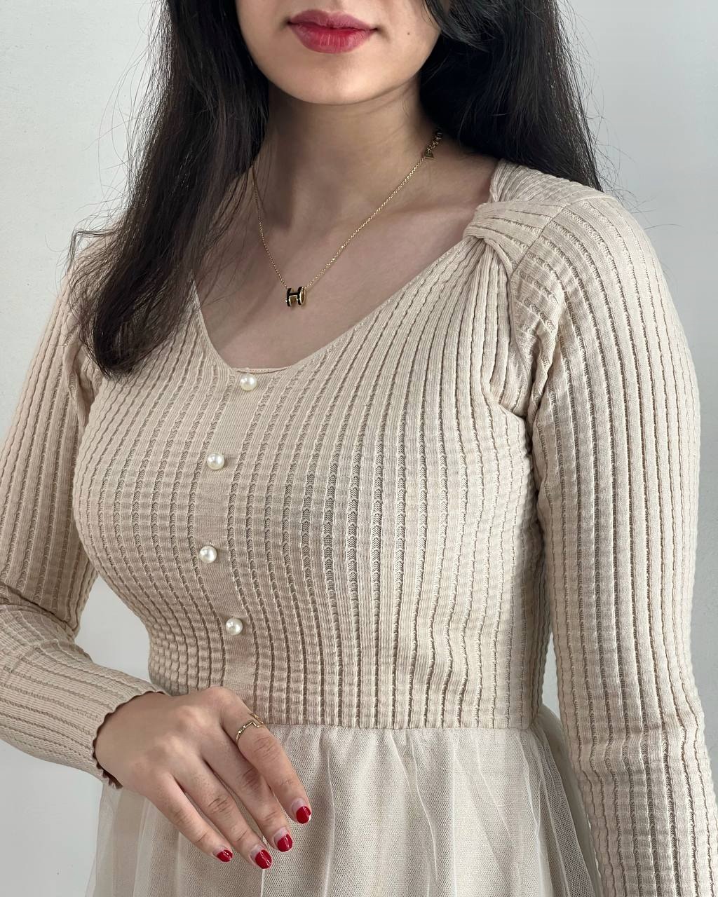 پیراهن بافت تکرنگ کد 4016