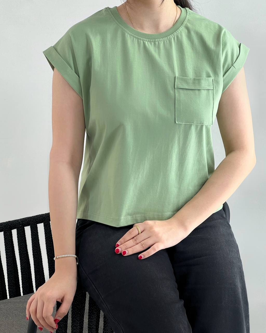 تیشرت آستین سرخود تک جیب کد 4018