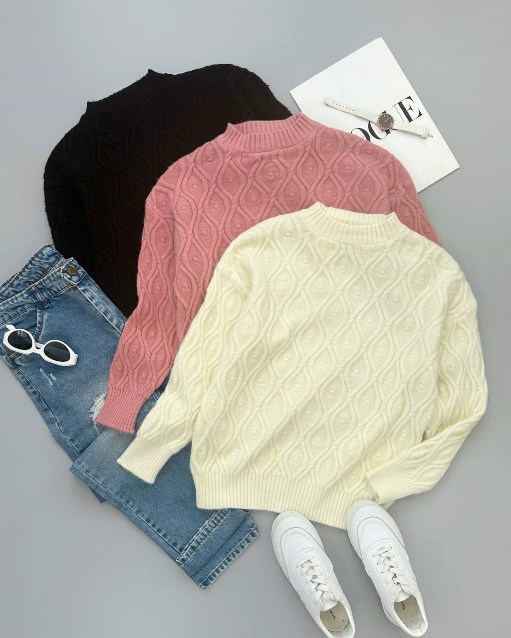 پلیور بافت لوزی 3 رنگ کد 4028