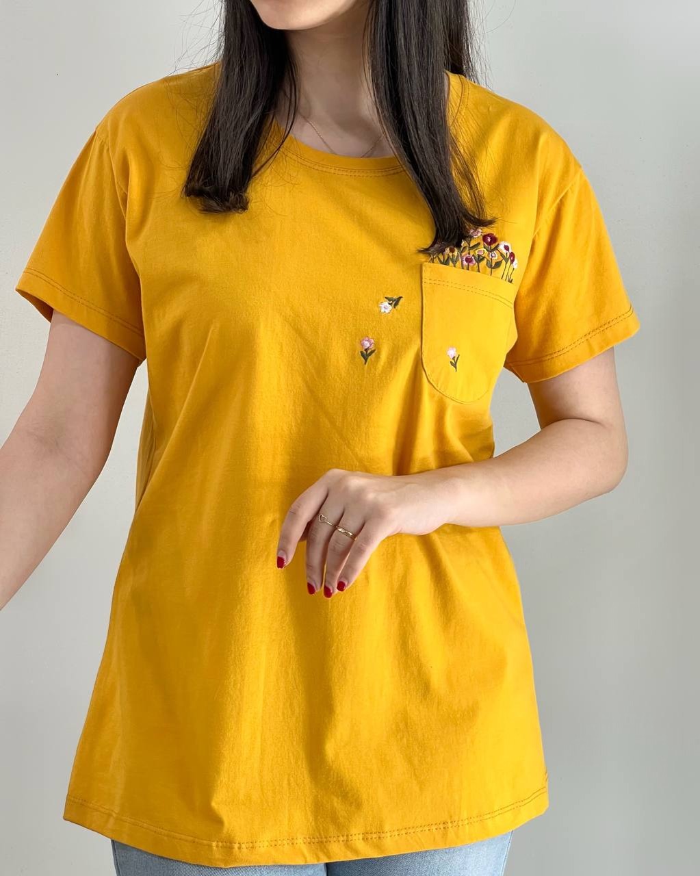 تیشرت نخ و پنبه جیب گلدوزی کد 4032