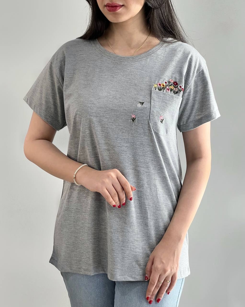 تیشرت نخ و پنبه جیب گلدوزی کد 4032