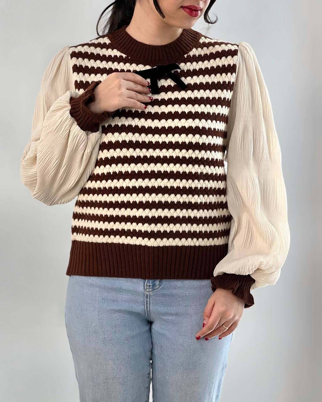 پلیور بافت آستین پلیسه کد 4039