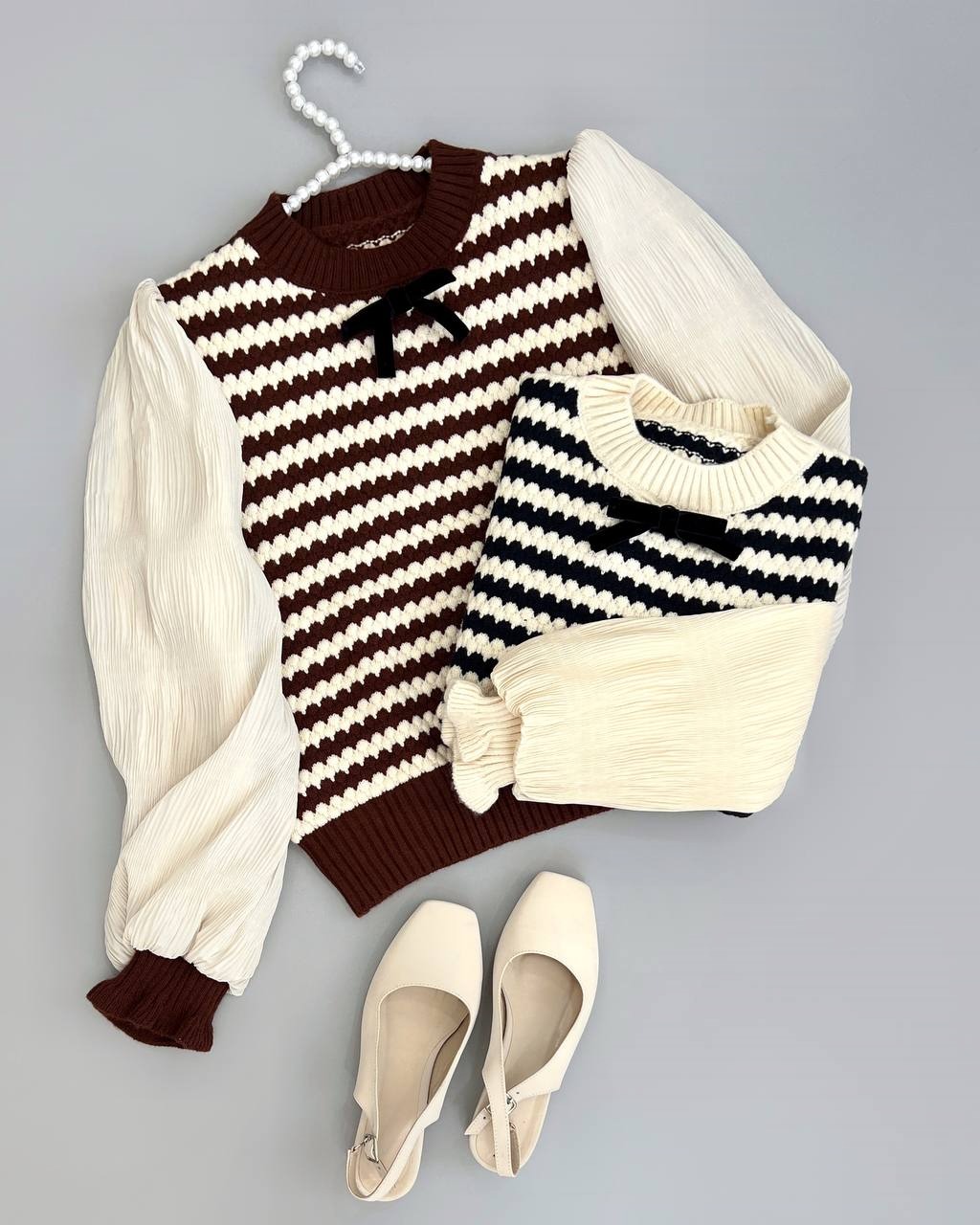 پلیور بافت آستین پلیسه کد 4039