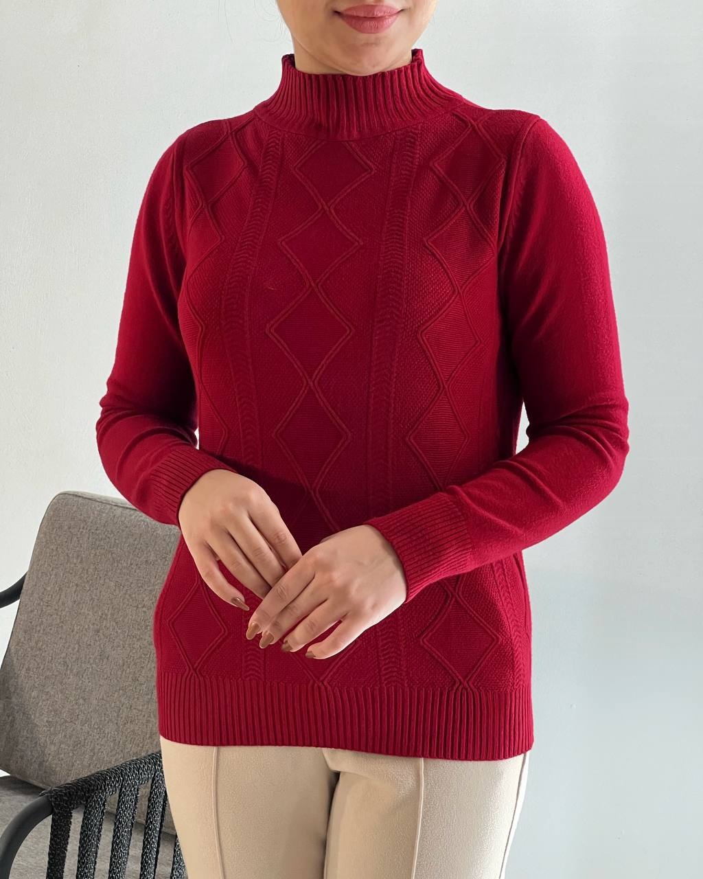 پلیور بافت یقه سه سانت لوزی کد 4045