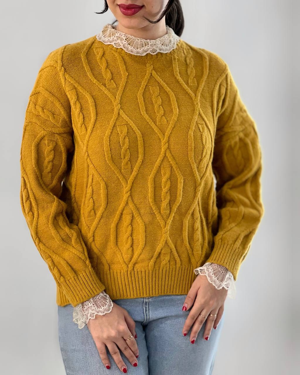 پلیور بافت یقه گیپور کد 4053