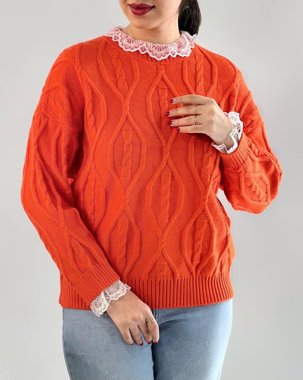 پلیور بافت یقه گیپور کد 4053