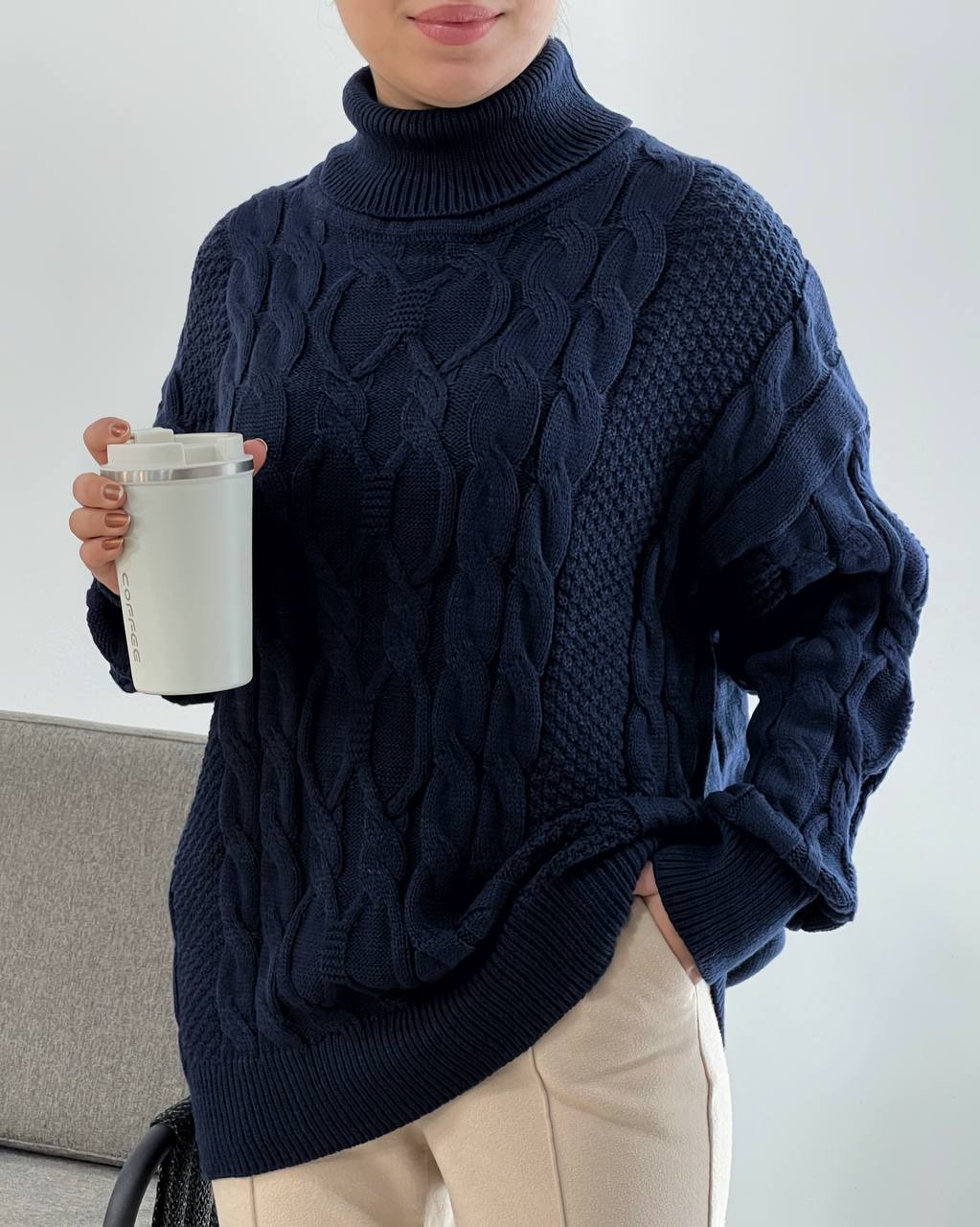 پلیور بافت یقه اسکی سورمه ای کد 4054