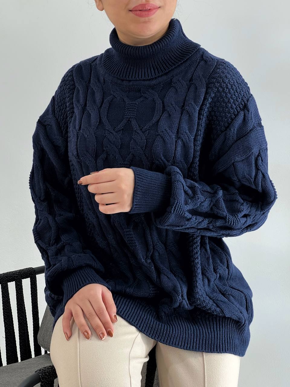 پلیور بافت یقه اسکی سورمه ای کد 4054