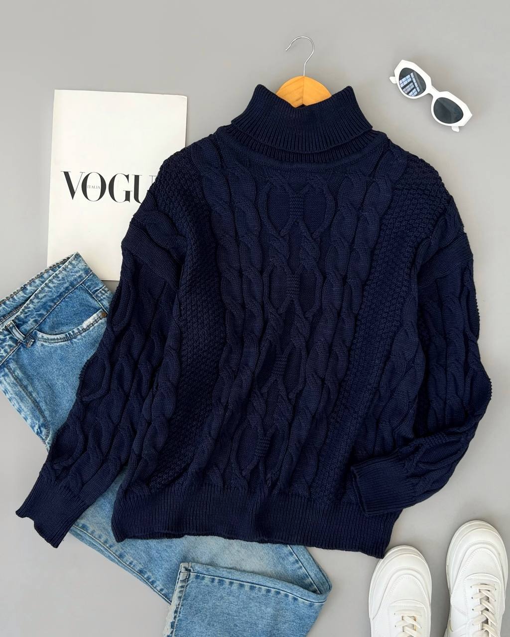 پلیور بافت یقه اسکی سورمه ای کد 4054