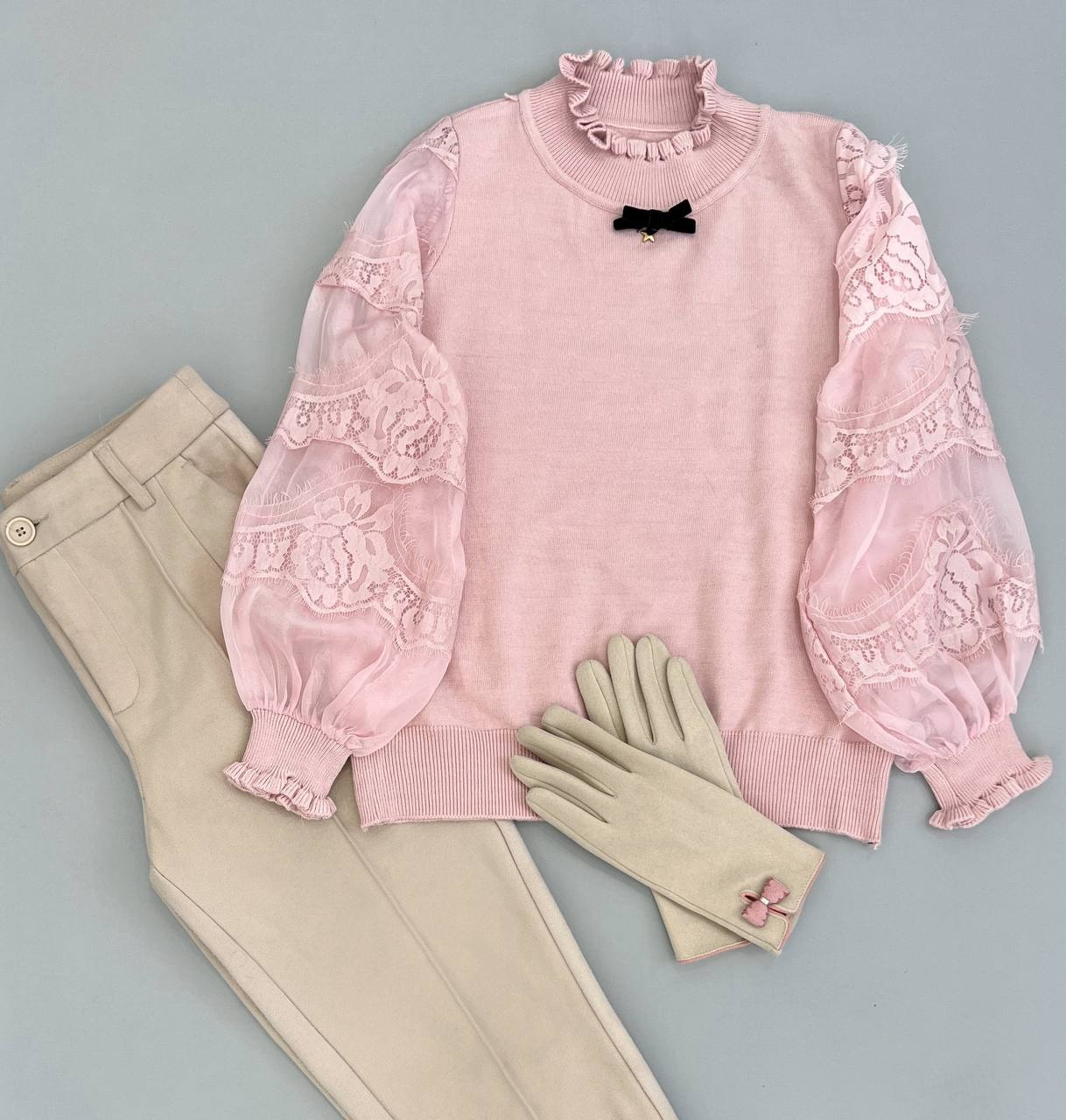 پلیور بافت آستین حریر کد 4056