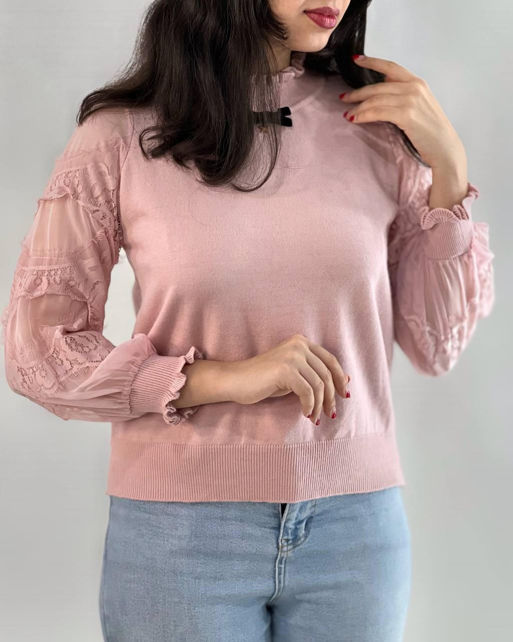 پلیور بافت آستین حریر کد 4056