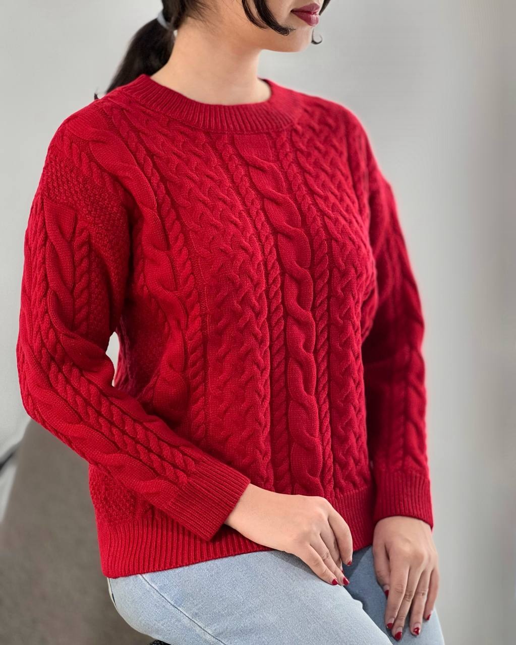 پلیور بافت زنجیری گرم بالا کد 4058