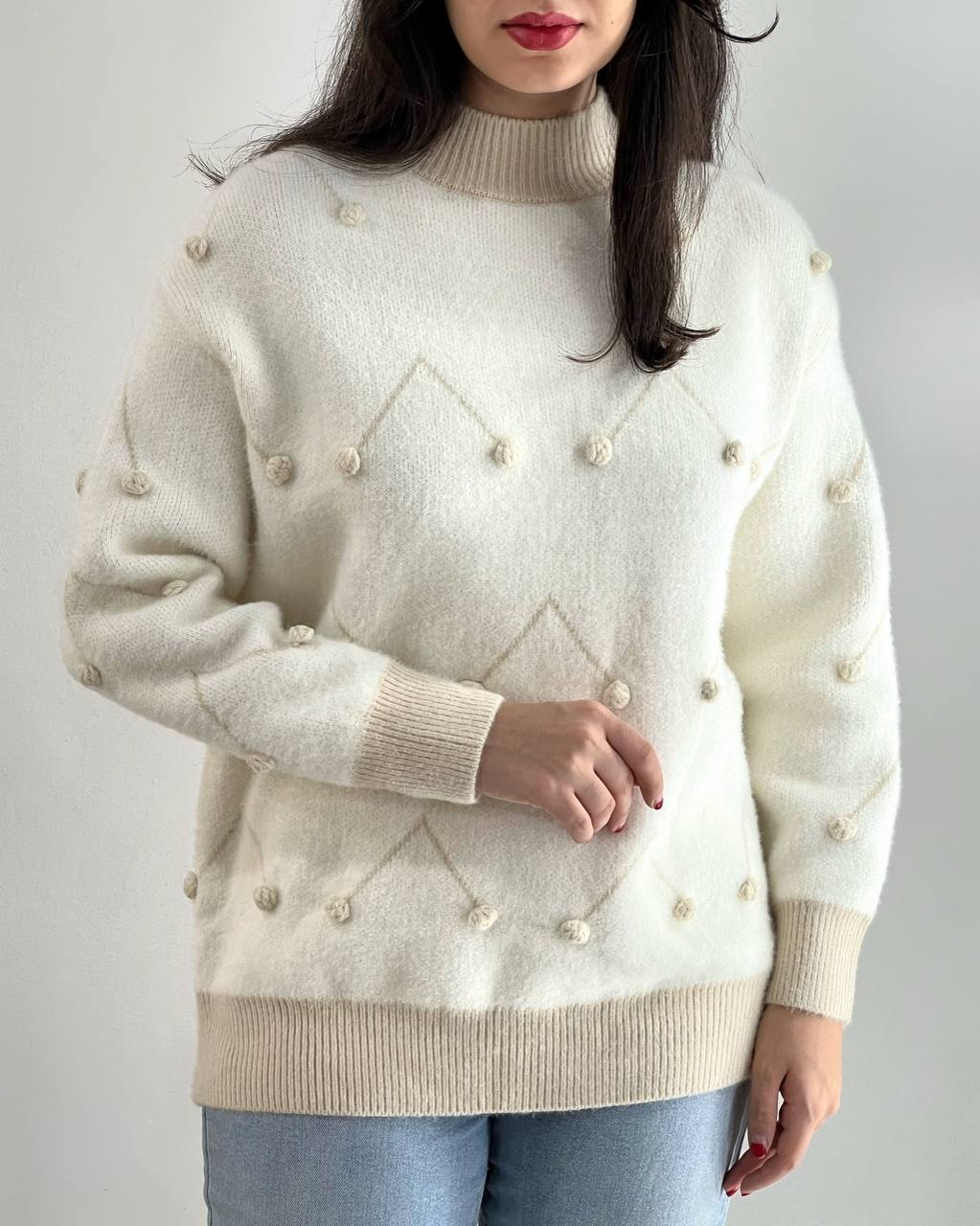 پلیور بافت موهر توپی کد 4060