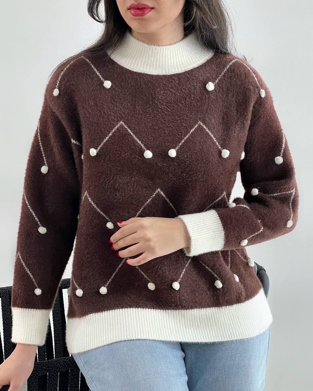 پلیور بافت موهر توپی کد 4060