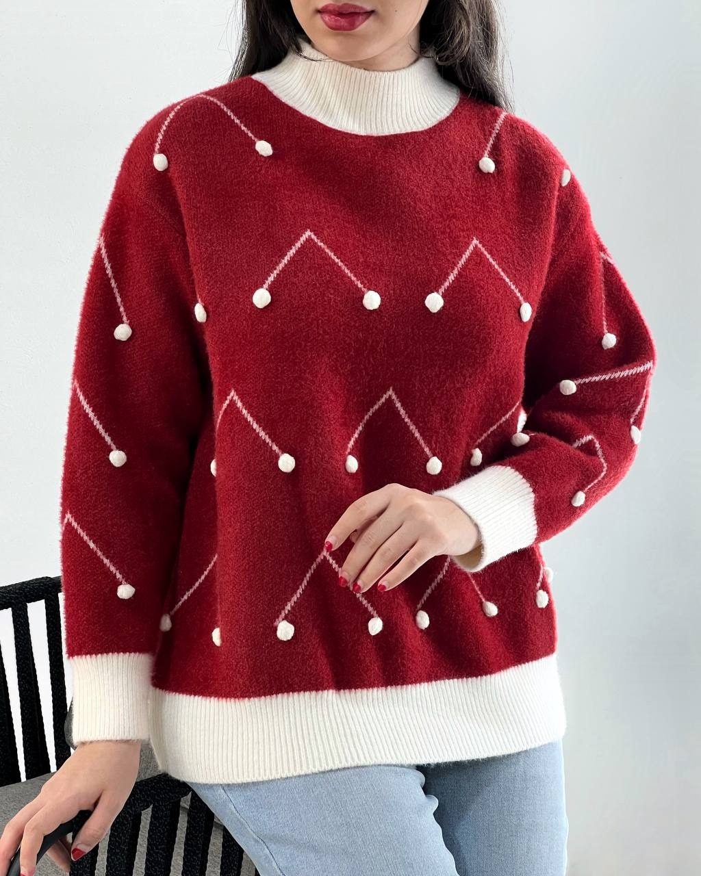 پلیور بافت موهر توپی کد 4060