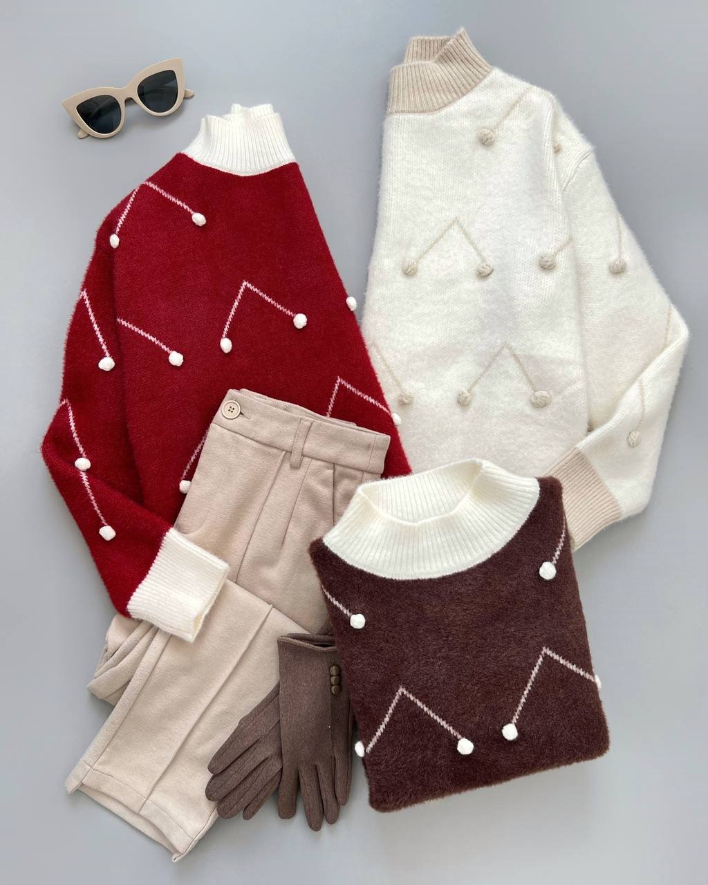 پلیور بافت موهر توپی کد 4060