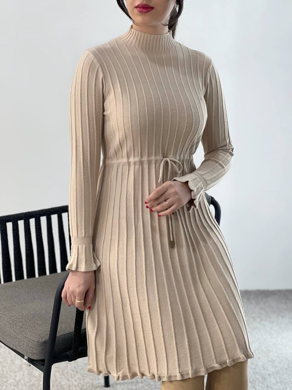 پیراهن بافت پلیسه سر آستین چین کد 4063