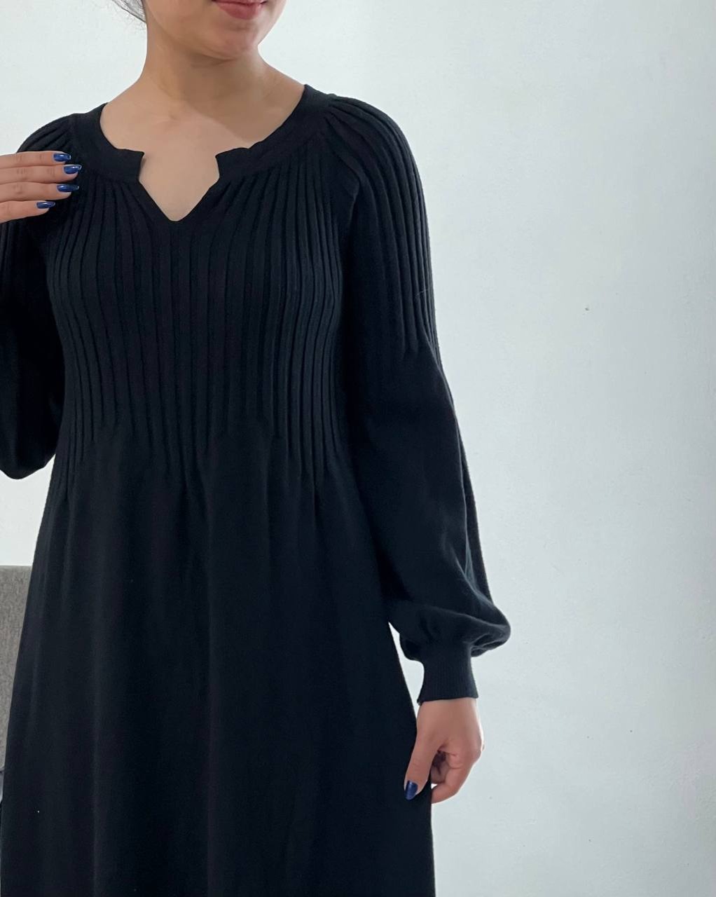 پیراهن بافت آستین پف بلند کد 4065