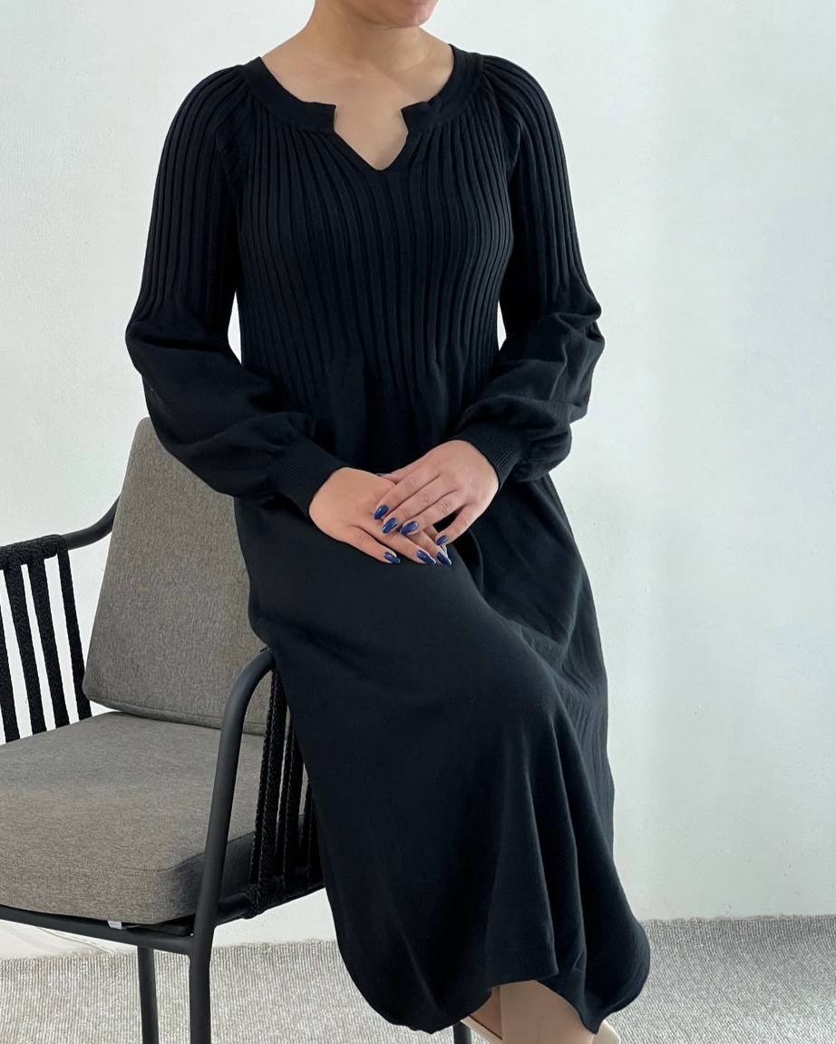 پیراهن بافت آستین پف بلند کد 4065