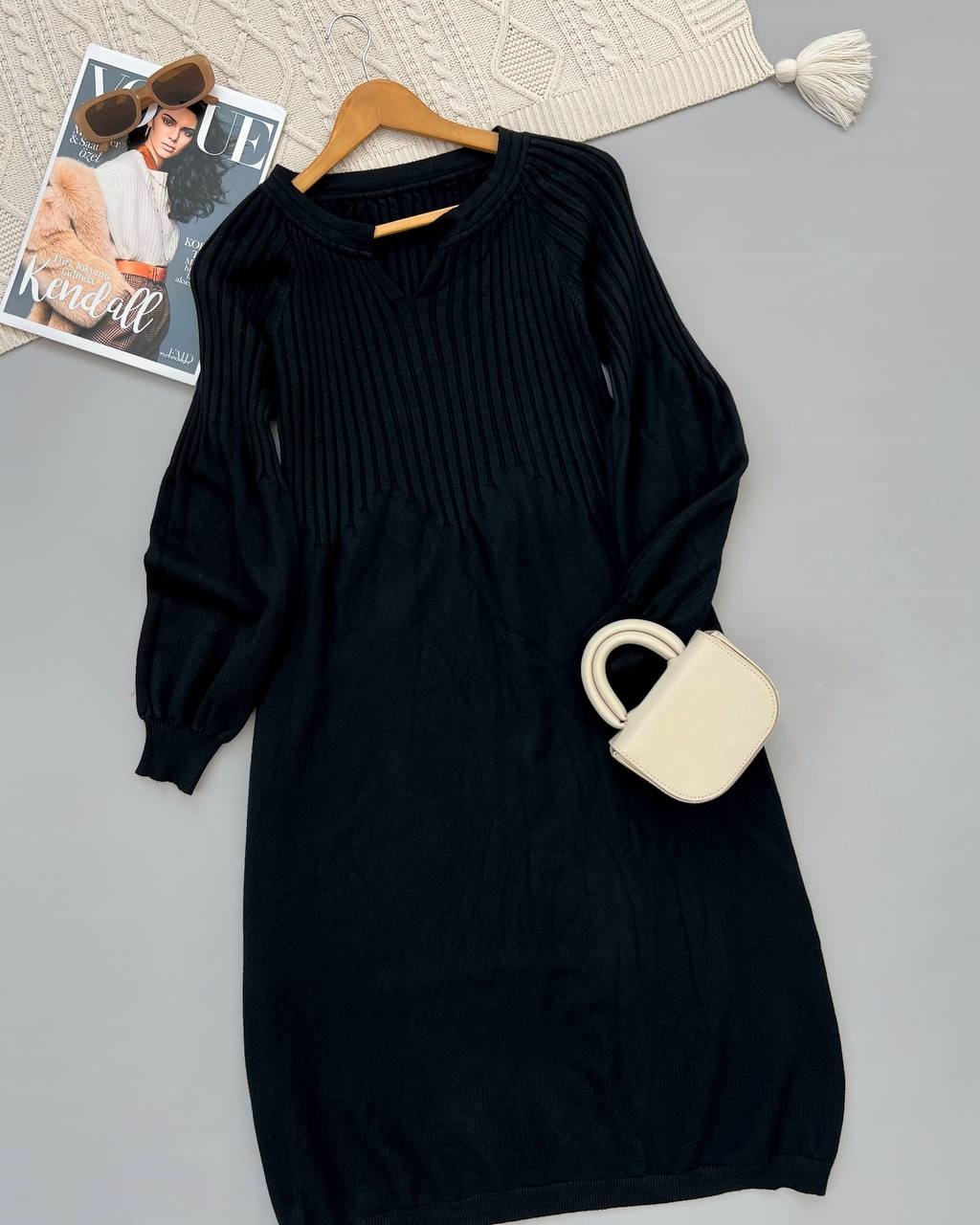 پیراهن بافت آستین پف بلند کد 4065