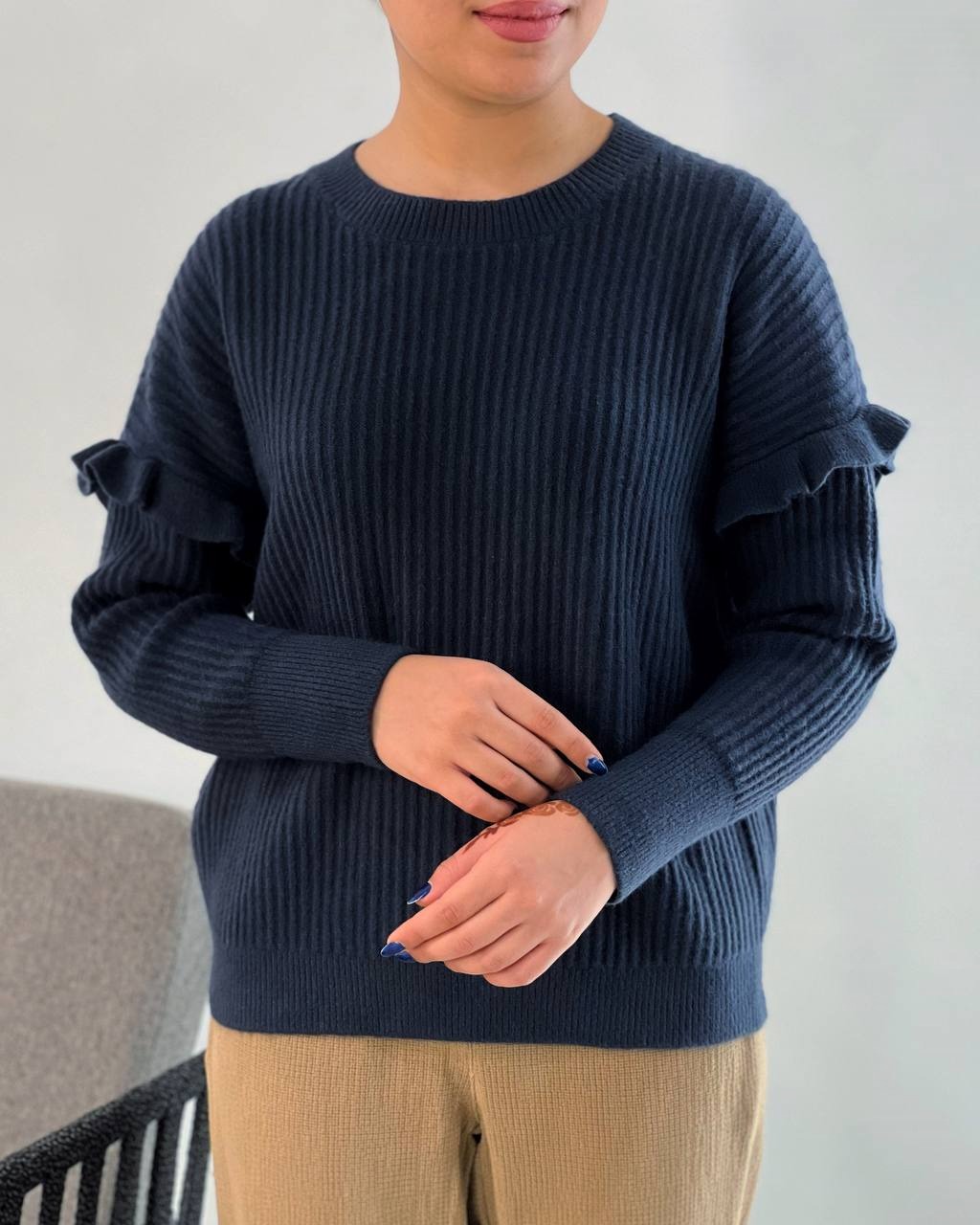 پلیور بافت آستین چین دو رنگ کد 4070