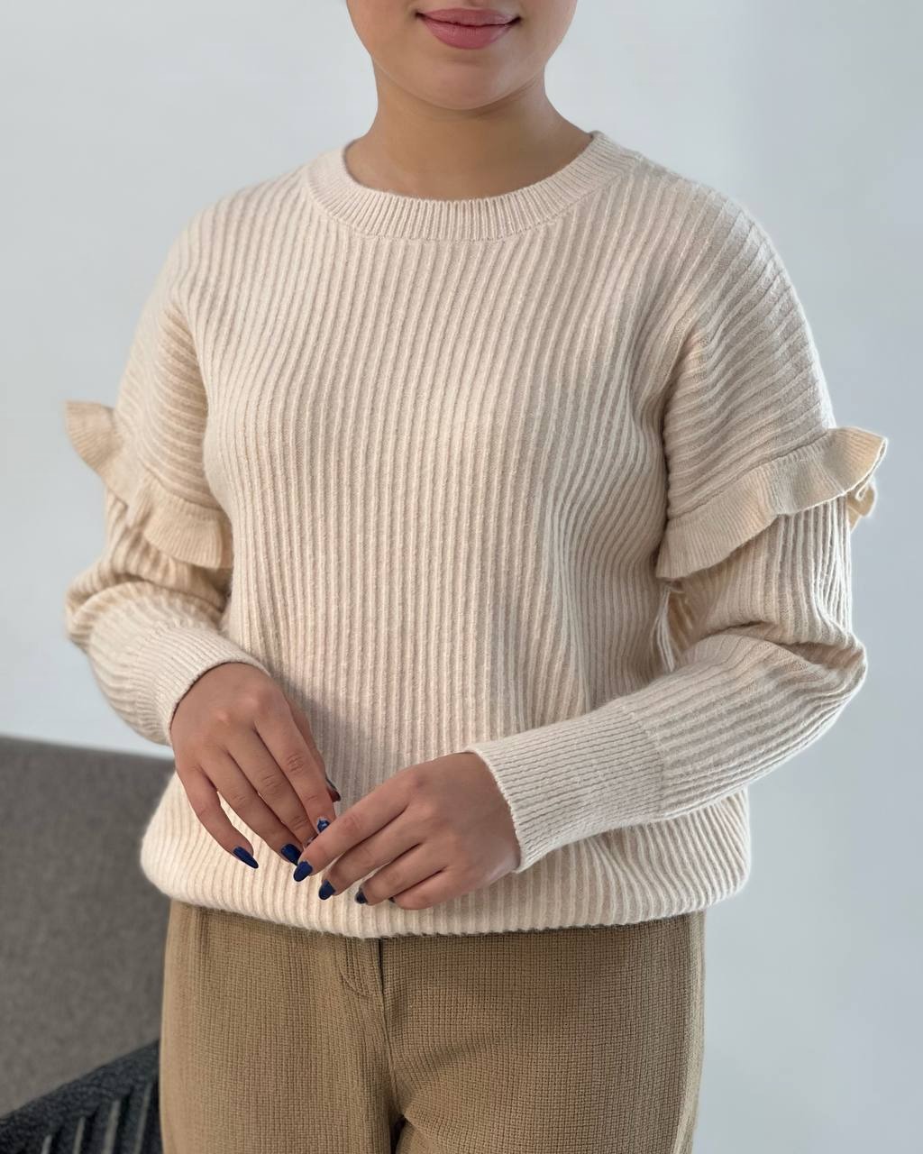 پلیور بافت آستین چین دو رنگ کد 4070