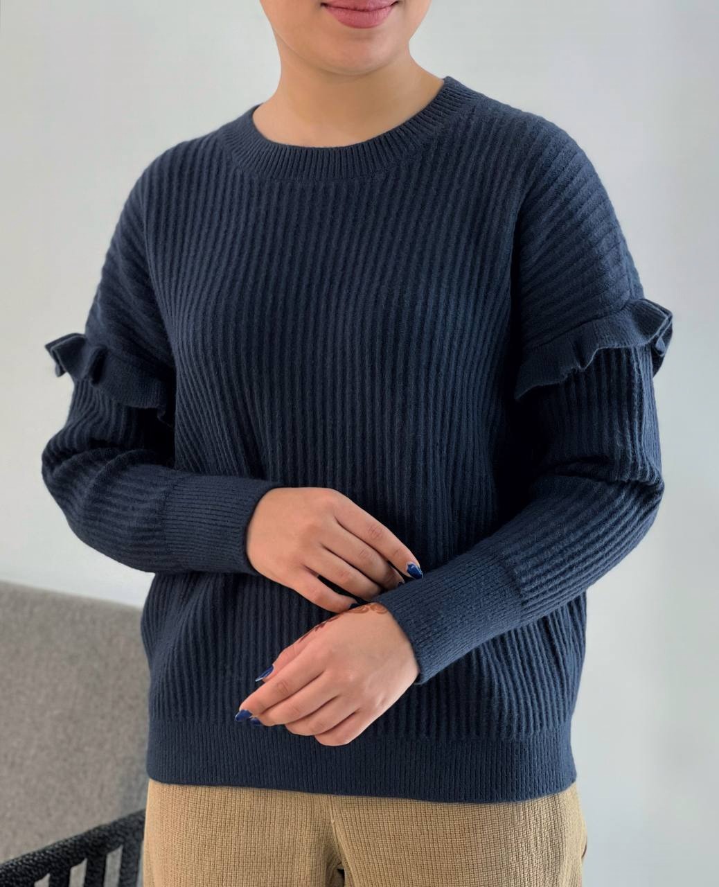 پلیور بافت آستین چین دو رنگ کد 4070