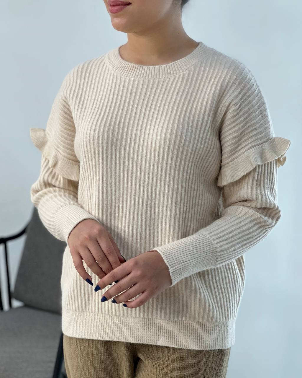 پلیور بافت آستین چین دو رنگ کد 4070