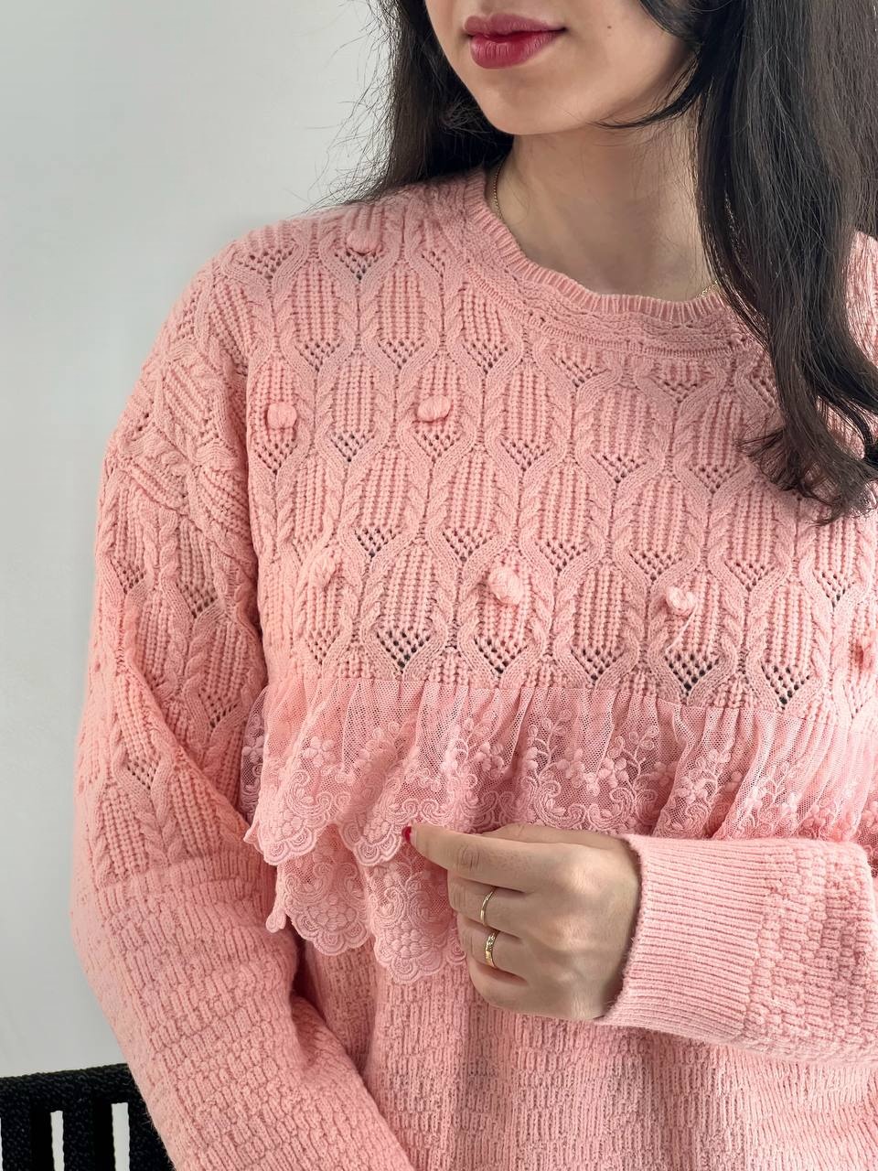 پلیور بافت نوار دانتل توپی کد 4072