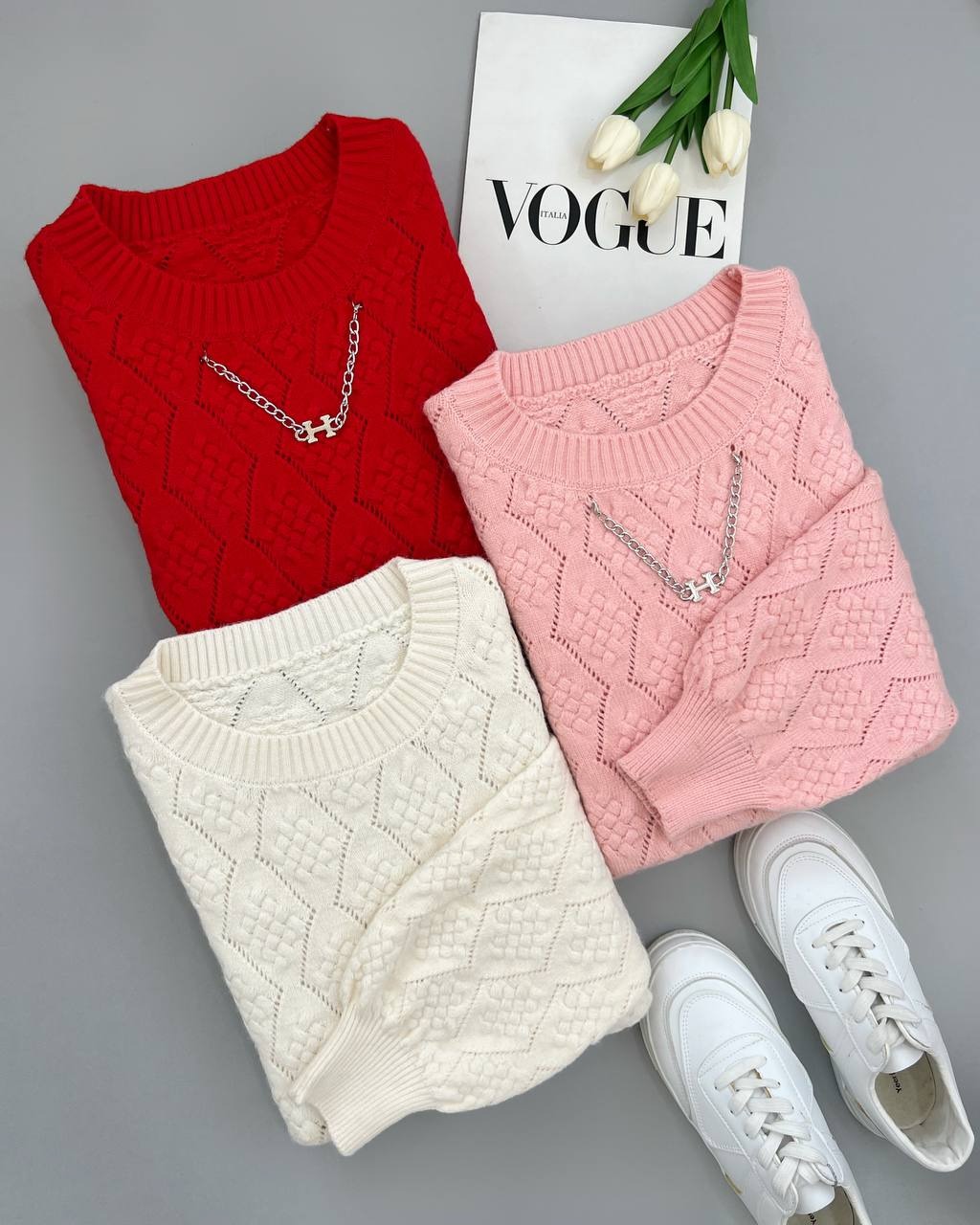 پلیور بافت گل برجسته 5 رنگ کد 4074