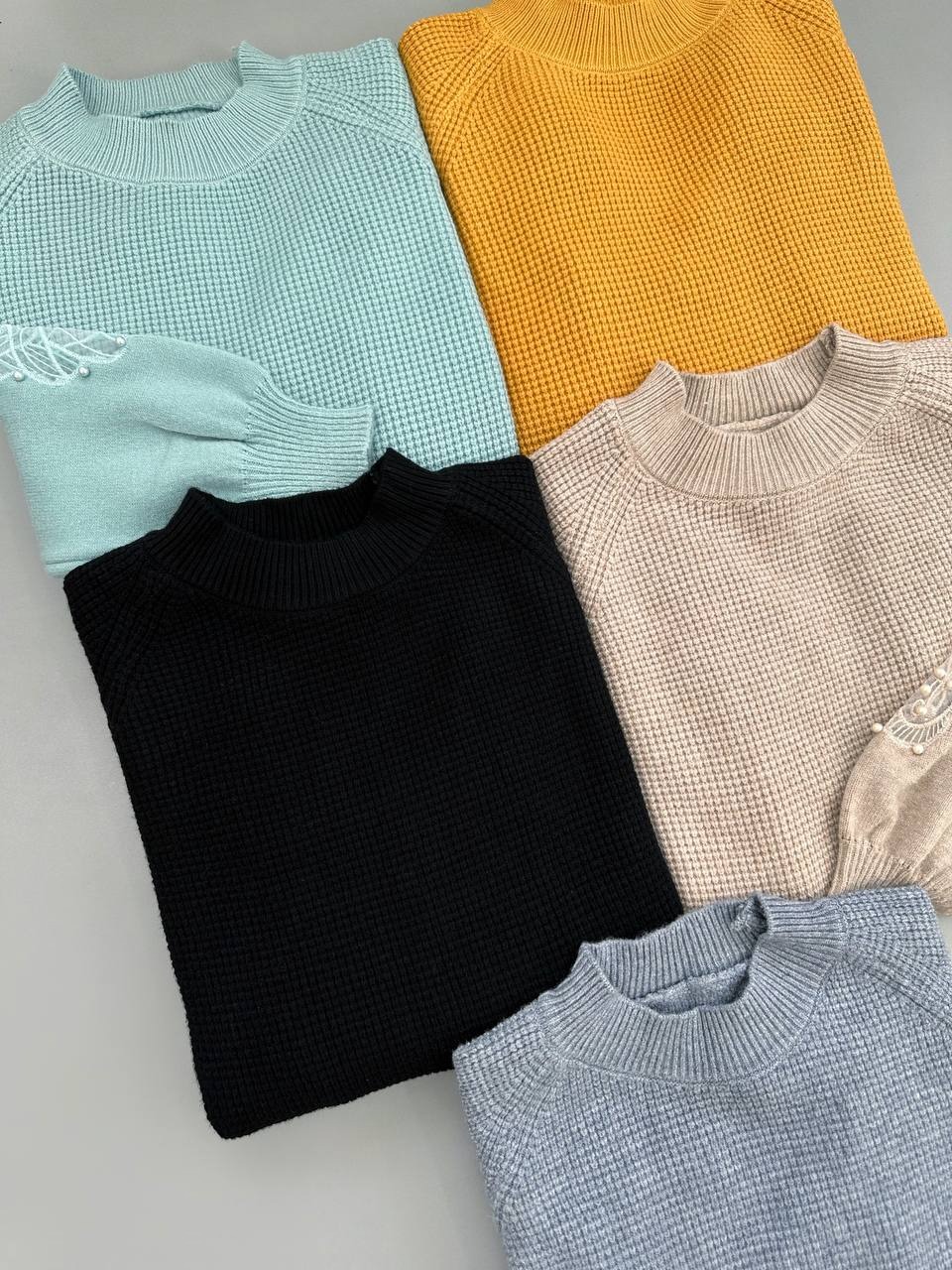 پلیور بافت آستین پف مروارید کد 4075