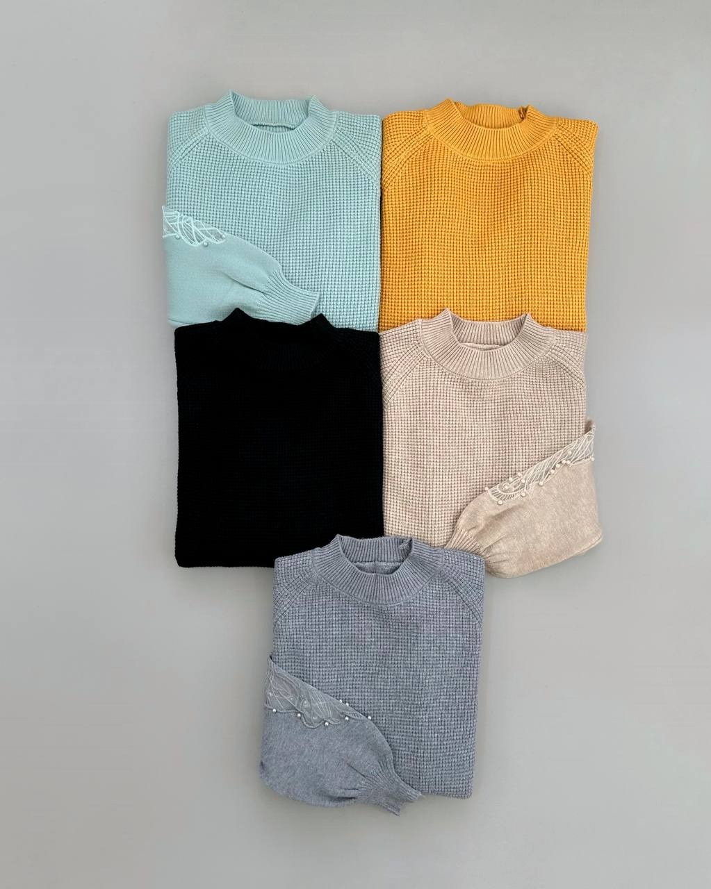 پلیور بافت آستین پف مروارید کد 4075