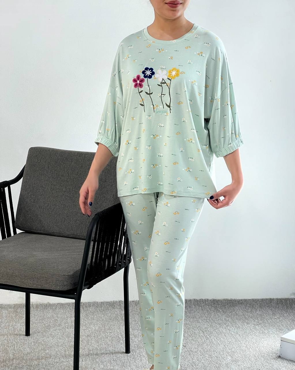 ست بلوز و شلوار آستین سه ربع کد 4076