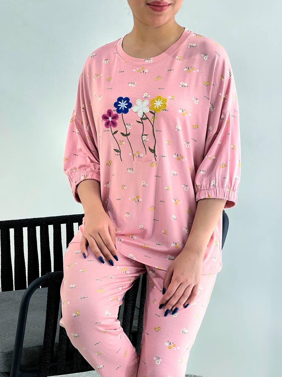 ست بلوز و شلوار آستین سه ربع کد 4076