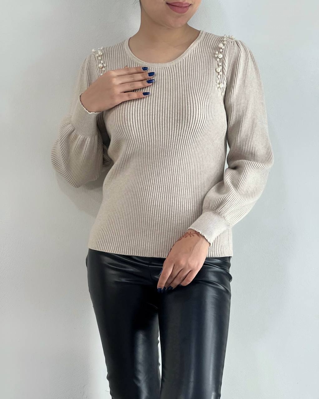 پلیور بافت سرشانه مروارید کد 4078