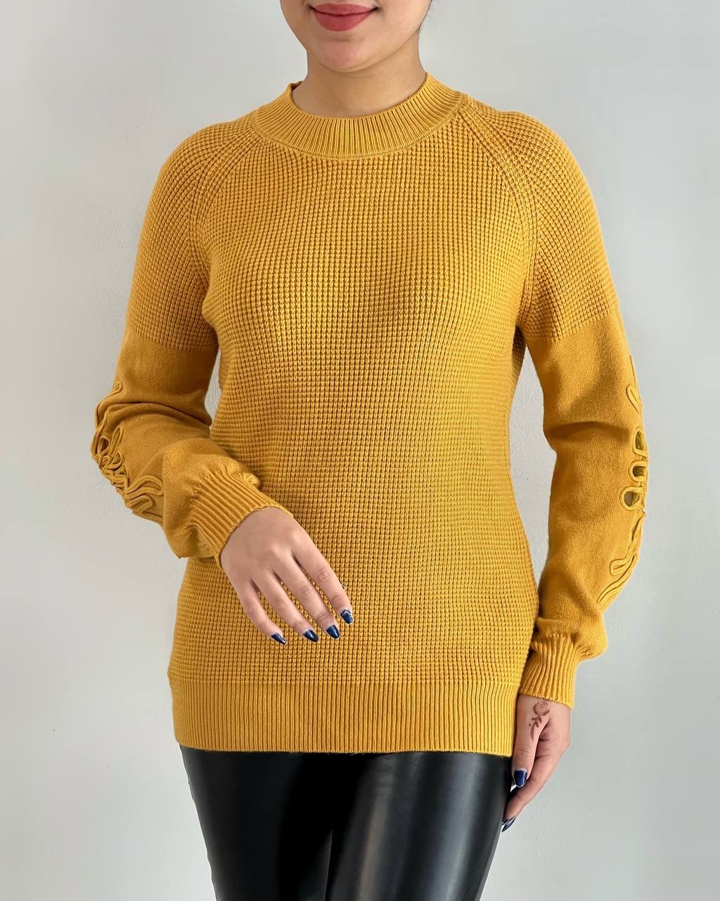 پلیور بافت آستین پف نوار دوزی کد 4087